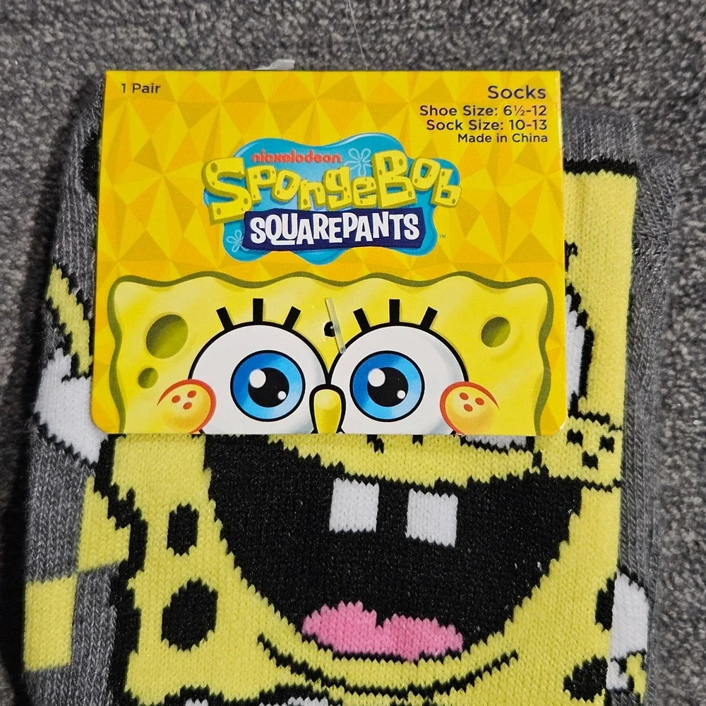 Nickelodeon SpongeBob SquarePants Gray Checkered Crew Socks Unisex Size 6.5-12